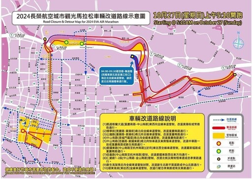 2024長榮航空城市觀光馬拉松 週日登場 相關交通管制措施 請用路人提前改道行駛