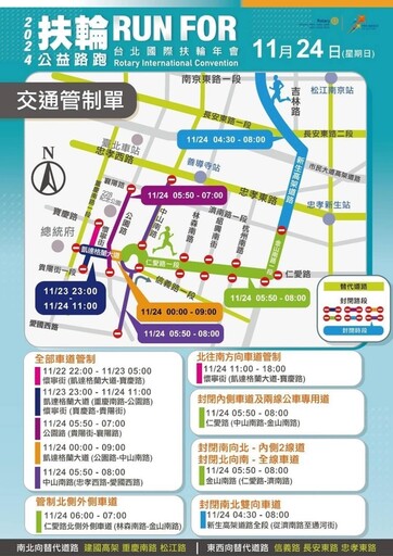 2024扶輪公益路跑Run for台北國際扶輪年會 週日登場 相關交通管制措施 請用路人提前改道行駛