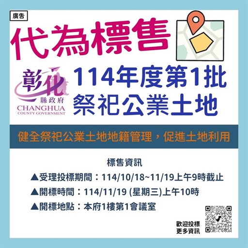 彰化8筆祭祀土地開賣!底價10萬起投標中