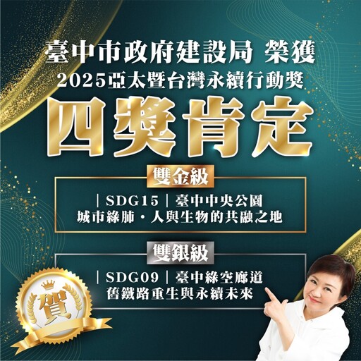 亞太暨台灣永續行動 中市建設局奪雙金雙銀創歷年最佳!