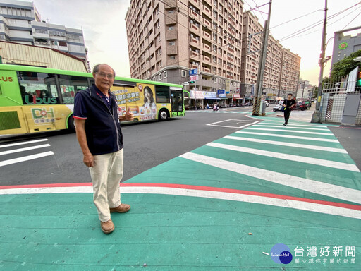 綠斑馬在跳舞！ 中市交通局新標線大改造讓行人過馬路更安全