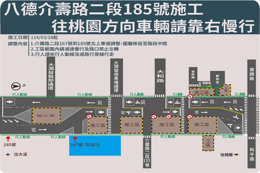 捷運綠線施工 3/18八德區介壽路二段185號往桃園方向車道封閉