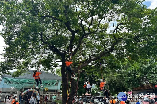 蘇俊賓攀上老茄苳樹 見證中興國小畢業生完成超級鐵人挑戰