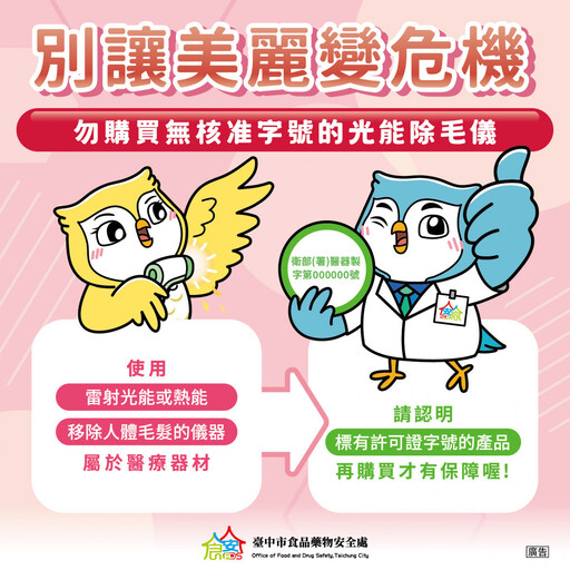 避免傷財又傷身!中市食安處提醒光能除毛儀 依法不得網路購買
