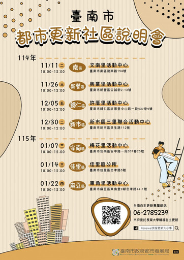 南市都更說明會第二階段啟動 7場次巡迴各區推動自主更新