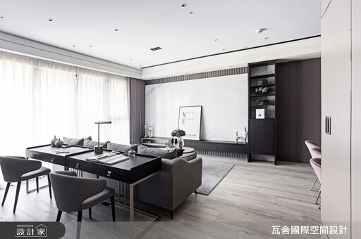 36坪白色現代風精品宅邸,客餐廳書房開放格局與大理石質感美學