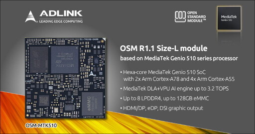 凌華科技推出「OSM-MTK510」高效能、超低功耗、堅固耐用的精巧型工業電腦模組