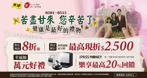燦坤母親節大促『苦盡甘來 您辛苦了』暖心開跑 全館最低8折起