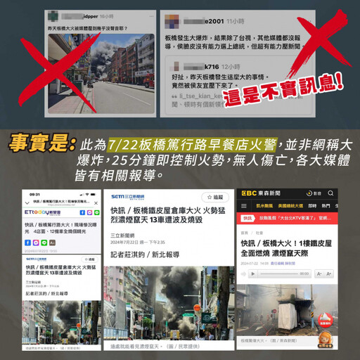 網傳「板橋大爆炸」壓新聞 新北市府曬證據打臉！消防局揭真相