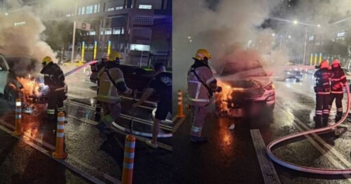 驚魂一刻！高雄轎車「引擎起火」1家3口急逃命 下秒車頭狂燒