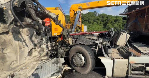 國3苗栗通霄段貨車、砂石車、拖吊車撞成一團 2駕駛當場噴飛身亡