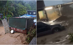 康芮襲台釀災！花蓮卓溪部落遭「滾滾泥水猛灌」道路淹成急流