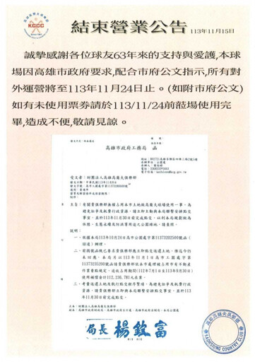 球場有毒4／高雄高爾夫球場租約到期返還市府 貼出公告結束63年營運