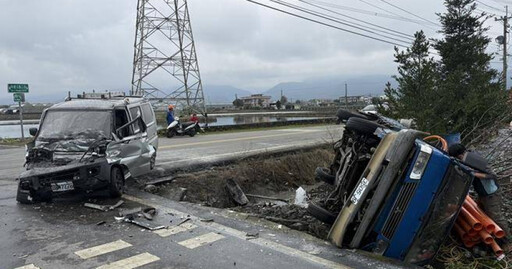 驚險！宜蘭田間小路休旅車貨車對撞瞬間起火 民眾急救援滅火