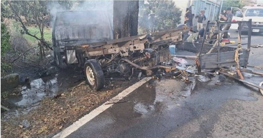 嘉義車禍疑毒駕失控小貨車自撞起火！ 逃逸駕駛留下針頭與毒品殘渣
