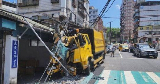 基隆垃圾車失控滑下斜坡!撞電桿波及民宅 幸司機僅受輕傷