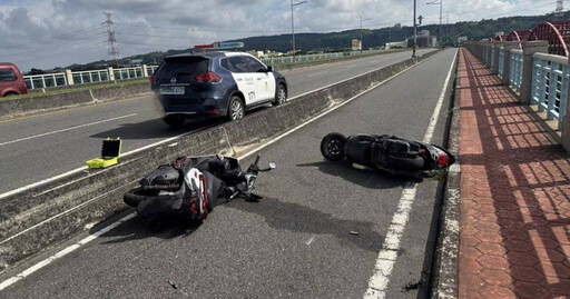 大度橋連環驚魂!機車自撞亡 警車又遭大貨車猛撞