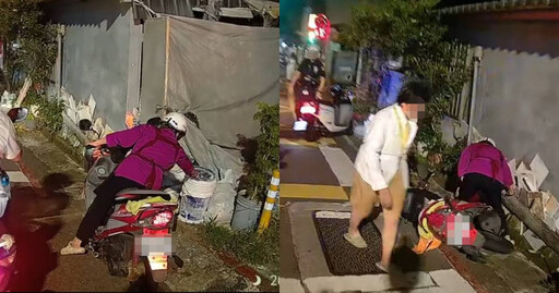 阿婆騎車等紅燈「偷翻路邊雜物」!下秒機車暴衝摔倒 網吐槽:心懷不軌的下場