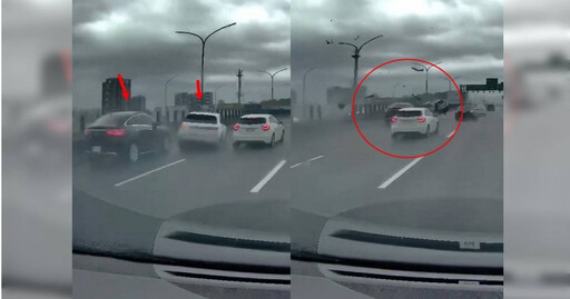 驚險瞬間!白休旅超車失控猛撞賓士 車殘零件四散雙道癱瘓