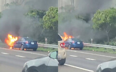 快訊／國一南下驚傳火燒車事故 小客車車頭遭火舌吞沒
