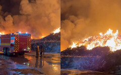 台南烏樹林20公尺「廢棄物山」惡火 火光衝天恐延燒1週