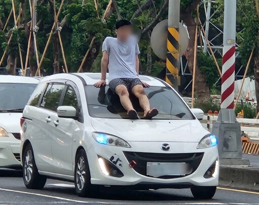 影/高雄25歲「內褲男」撲車跳坐擋風玻璃 被逮碎念心情不好