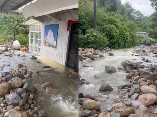 影/豪雨毀家園慘況曝！金山長興宮力抗土石流 巨大落石阻斷災民家門口