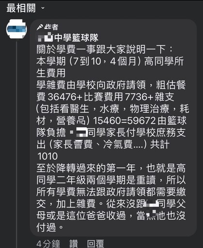 球員退隊原因曝！挖角前「學雜費全免」 入隊後「餐費」匯教練帳戶