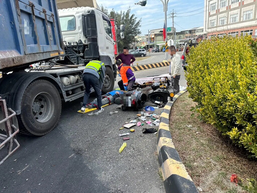 影/嘉義曳引車與機車碰撞！男騎士肢體受傷急送醫