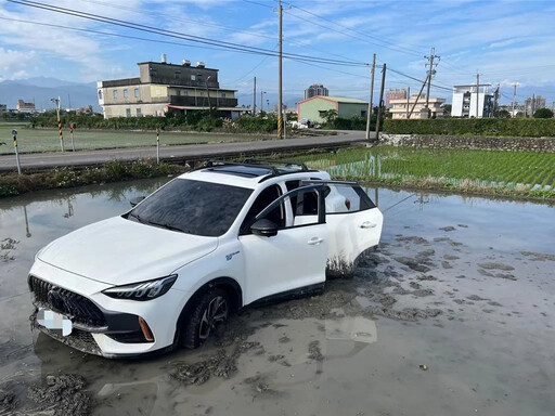 影/才8天！宜蘭又發生墜田車禍「白車停好」 LEXUS車頭全毀