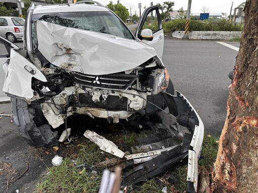 影/宜蘭74歲翁高速自撞路樹「車頭不見」 送醫搶救不治