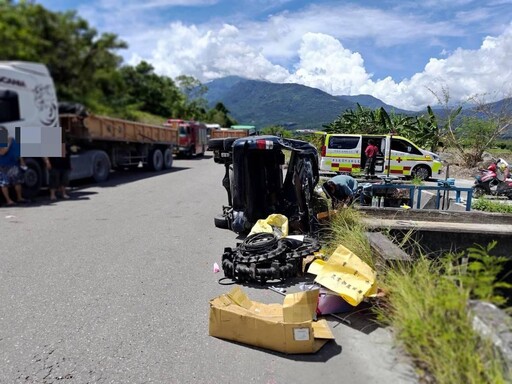 影/花蓮貨車突煞車遭砂石車追撞 2人骨折送醫