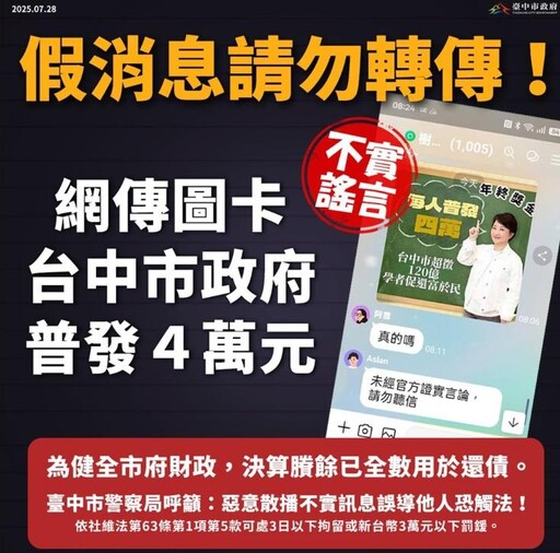 男子發文「台中普發4萬」遭送辦 法官:言論自由不罰
