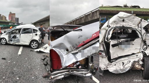 國1中壢段驚傳8車連環撞！車尾開花撞成廢鐵 釀2傷送醫