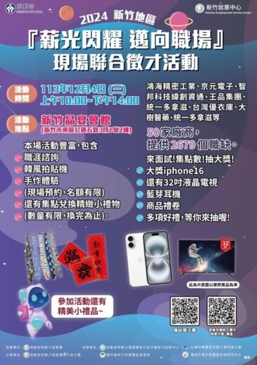 歡迎求職者展開全新職涯 新竹就業中心12/4徵才2,679個職缺百萬年薪等你挑戰！