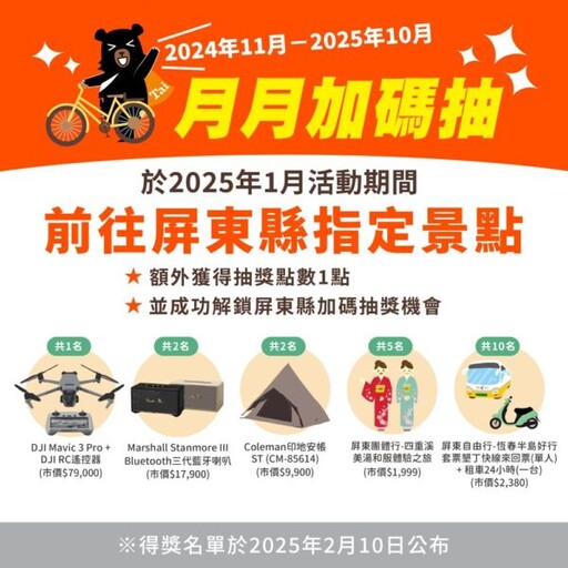 交通部觀光署「台灣觀光100亮點」1月主打在屏東