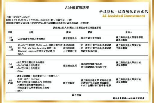 解鎖AI投資的無限可能 「科技領航，AI點燃投資新世代」金融與科技巔峰對話3/8重磅登場