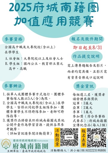 南市府推「府城南籍圈」競賽 黃偉哲邀您智慧創意拿3萬獎金