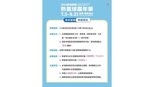 2025臺東熱氣球嘉年華 推限量縣民專屬停車位 提前申請享優惠