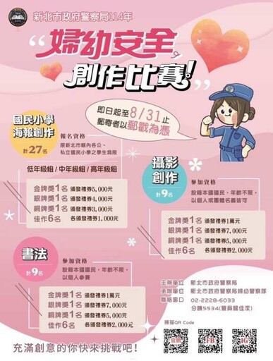 新北警婦幼安全創意競賽熱烈開跑!海報、攝影、書法齊登場 用創意守護婦幼安全