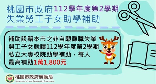 桃園市112學年度第2學期「失業勞工子女助學補助」 開始受理申請