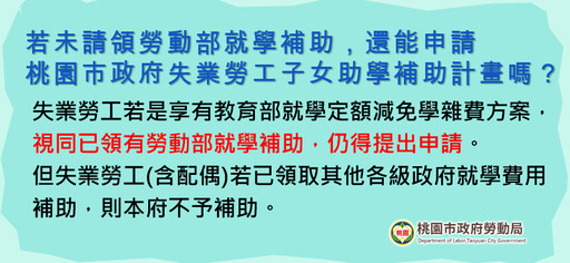 桃市「失業勞工子女助學補助」 即日起受理申請