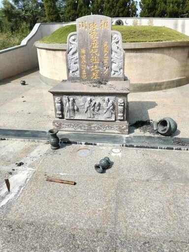 惡行曝光！鹿港第12公墓墳墓花盆香爐遭破壞
