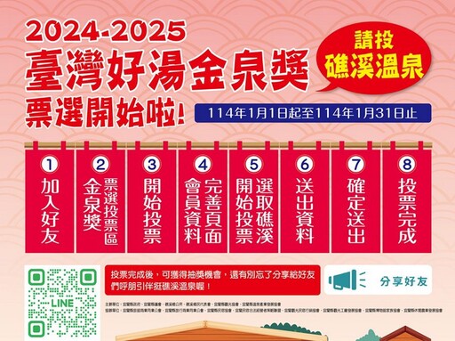 讓礁溪蟬連臺灣好湯金泉獎三連霸 宜蘭發起「票投礁溪必奪金獎」