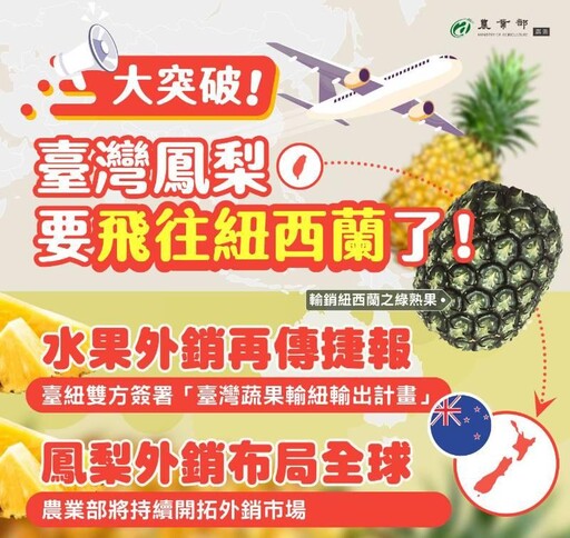 農產品外銷重大突破 臺灣鳳梨獲紐西蘭同意輸入