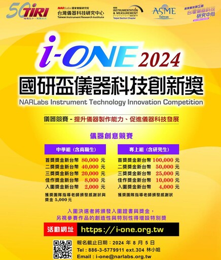 國研盃i-ONE儀器科技創新獎即日起徵件 最高獎金10萬元！