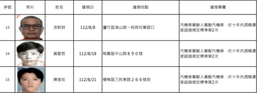 桃園酒駕累犯再增15人 姓名、正面照大公開