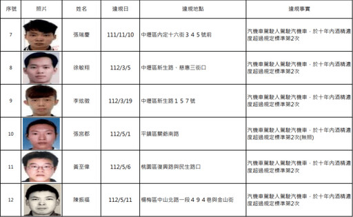 罰不怕！桃園酒駕累犯再添15人 姓名、照片曝光