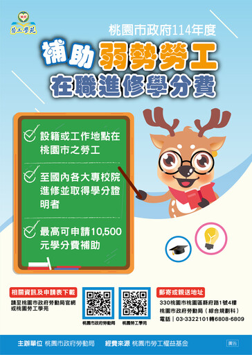 桃園勞工學苑持續招生中 勞動局補助弱勢充實自我