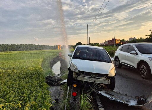 【有片】65歲男會車不慎自撞水管 水勢直衝如小型噴泉